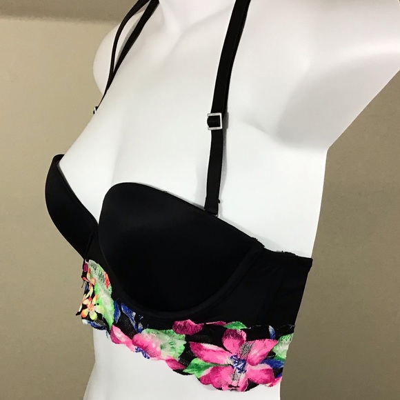 Victoria’s Secret Pink Bustier Bra Floral Lace 34B - Picture 2 of 8